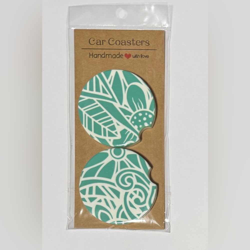 Ceramic Mandala Car Coasters - Set of Two - Custom Made!
